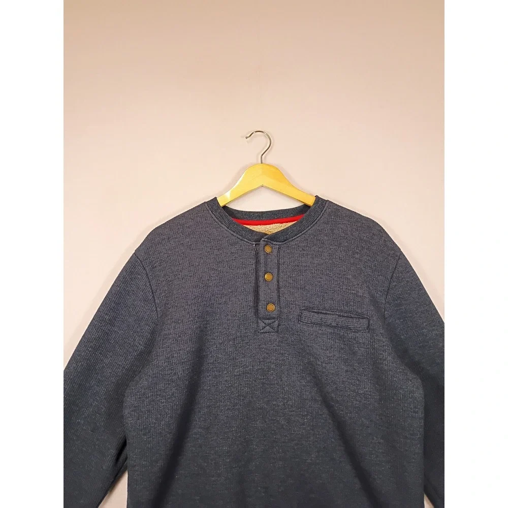 Gorpcore Coleman Mens Medium Blue Sherpa Lined Waffle Knit Henley Pullover